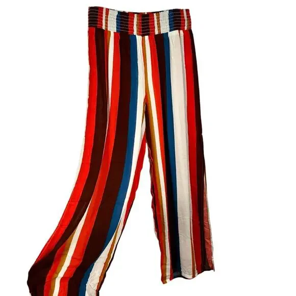 Elan Orange White Blue Brown bronze Striped Pants Large - Picture 1 of 6
